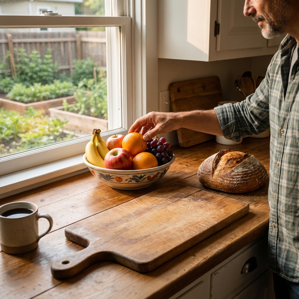 Kitchen counter with a fruit bowl